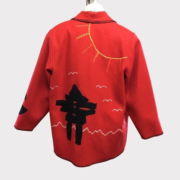 vintage Ivalu Inuit Felted Wool Red/Black Hand Embroidered Jacket Medium - Picture 2 of 15
